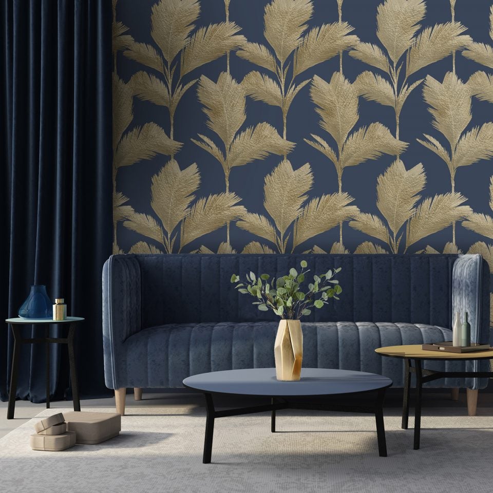 213 ALESSIA LEAF GOLD NAVY ROOM